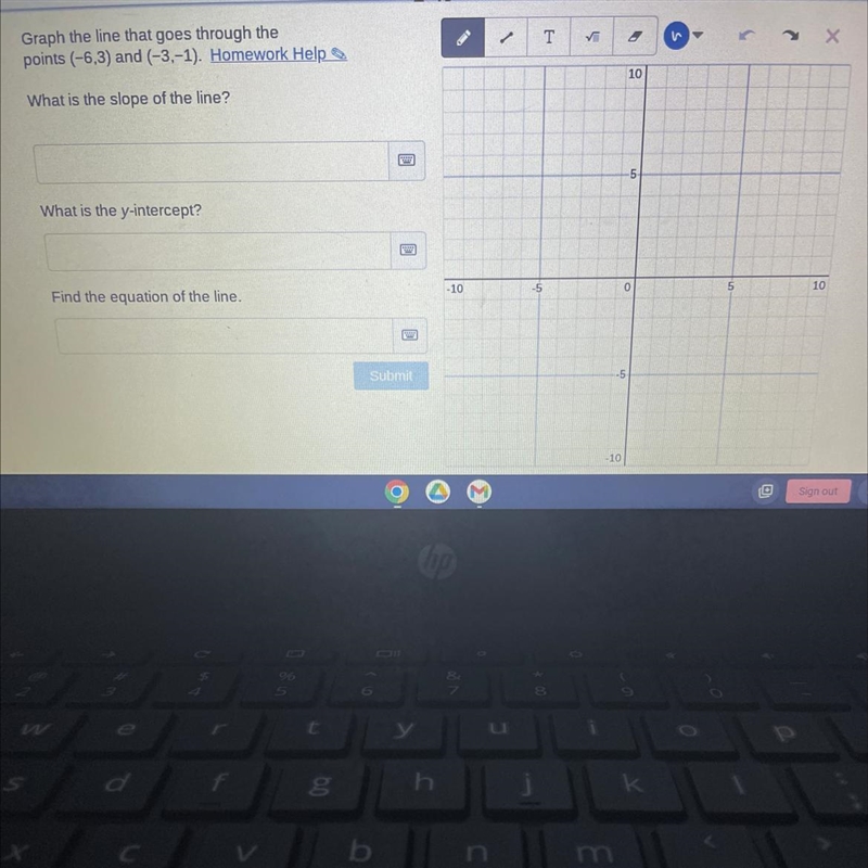 Homework 2.2 Graph the line that goes through the points (-6,3) and (-3,-1). Homework-example-1