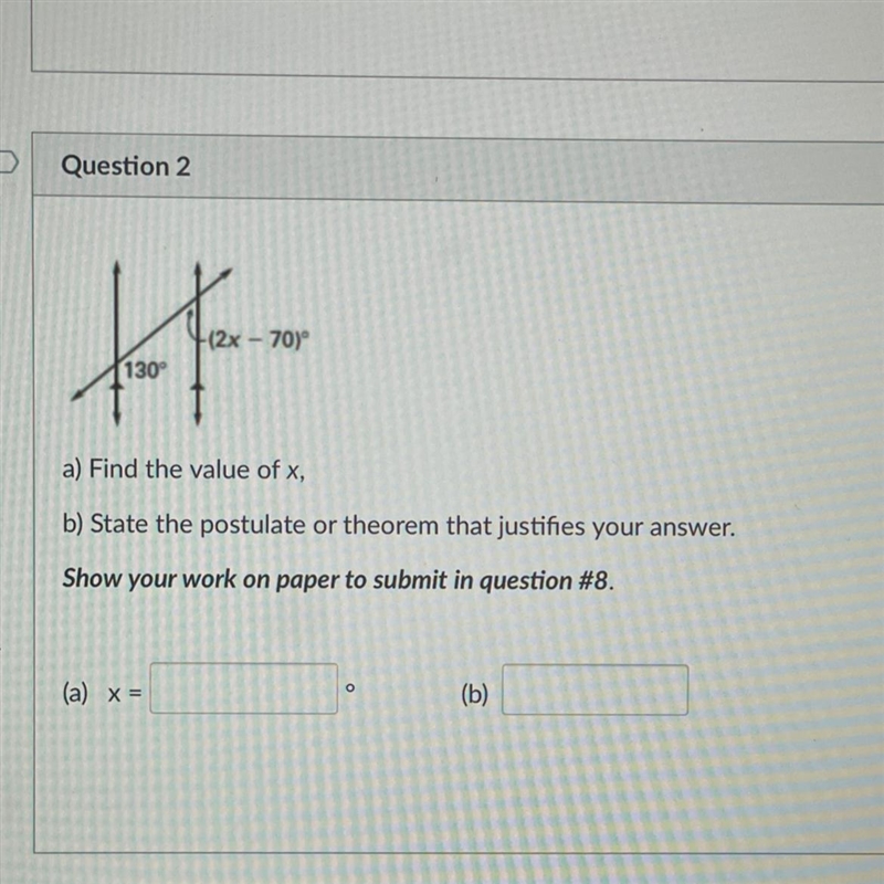 Need help with geometry! a) find the value of x b) state the postulate or theorem-example-1