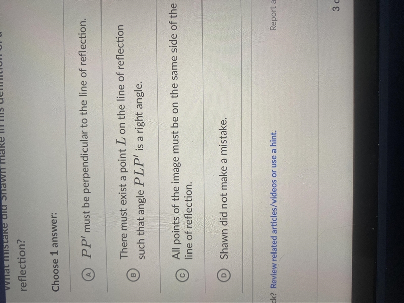 PLEASE HELP! 20 Points!! Shawn tried to define a reflection. • For any point R on-example-1