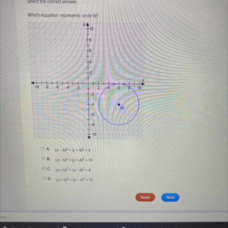 Which equation represents circle W?-example-1