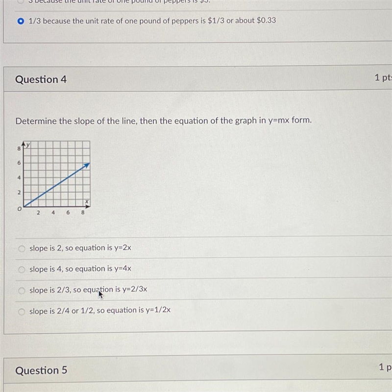 U Question 4 1 pts Determine the slope of the line, then the equation of the graph-example-1