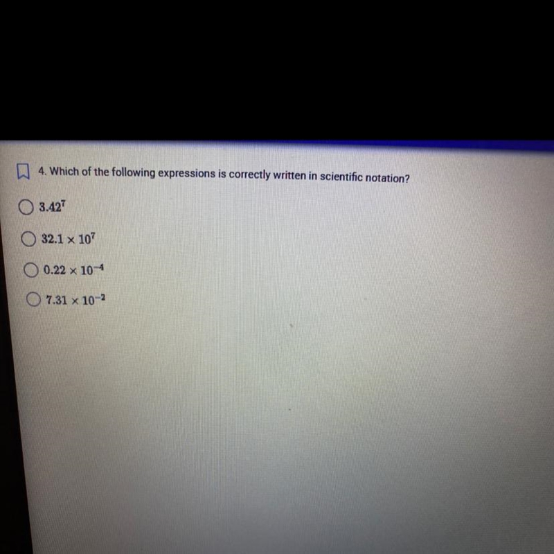 Which of the following expressions is correctly written in scientific notation-example-1