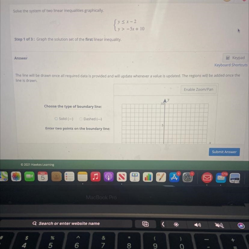 Solve the system of two linear inequalities graphically. Graph the solution set of-example-1