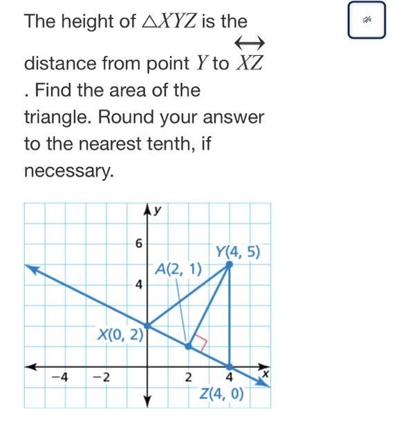 The height of AXYZ is the distance from point Y to XZ Find the area of the triangle-example-1