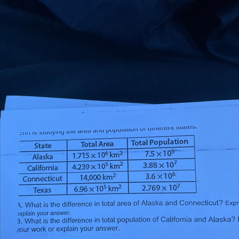 A. What is the difference in total area of Alaska and Connecticut? Express your answer-example-1