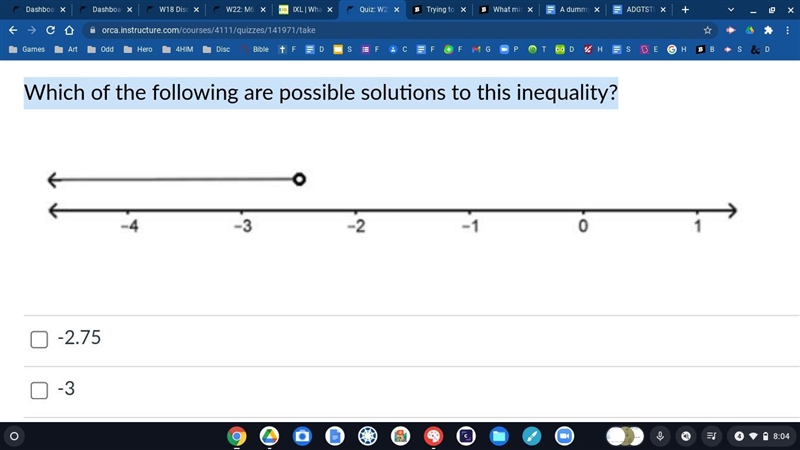 Which of the following are possible solutions to this inequality? SELECT ALL THAT-example-1