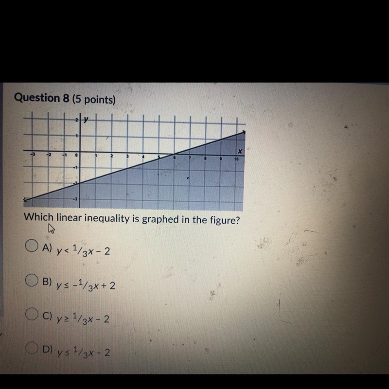 Which linear inequality is graphed in the figure-example-1