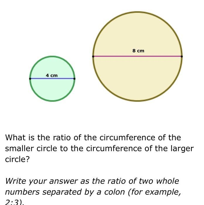 The figures below are similar. 4 cm 8 cm What is the ratio of the circumference of-example-1