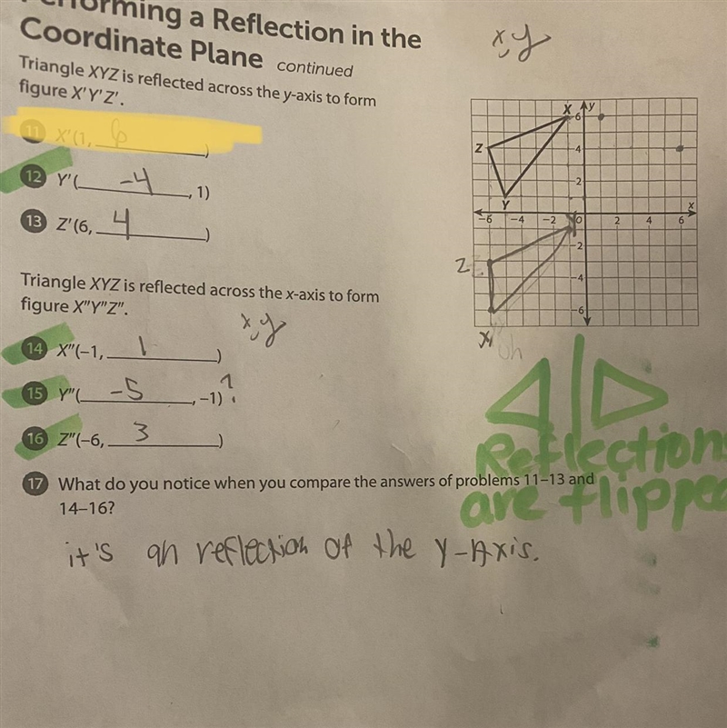 Ing a Reflection in the oordinate Plane continued angle XYZ is reflected across the-example-1