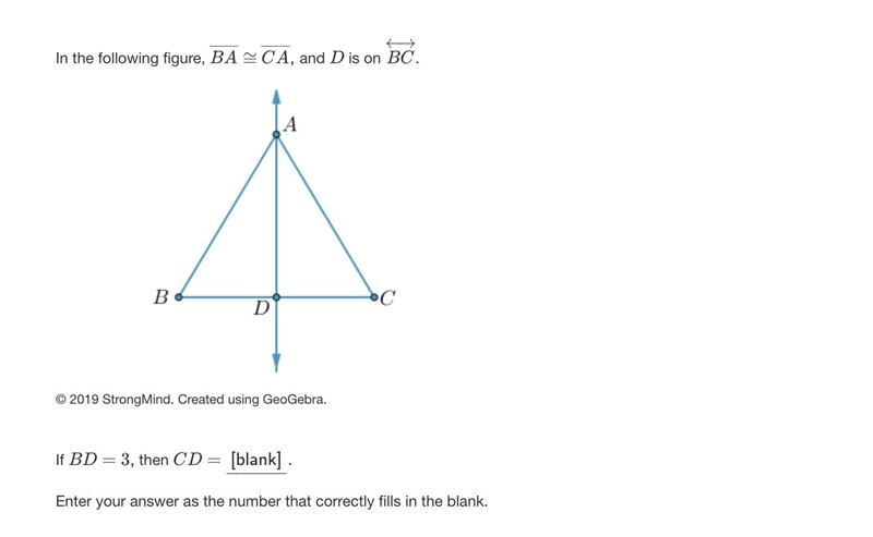 If BD=3, then CD= [blank] −−−−−−.Enter your answer as the number that correctly fills-example-1