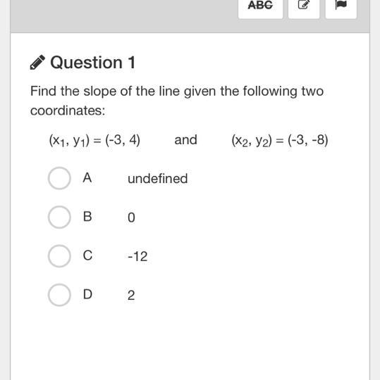 Find the slope of the line given the following two coordinates: (x1, y1) = (-3, 4) and-example-1