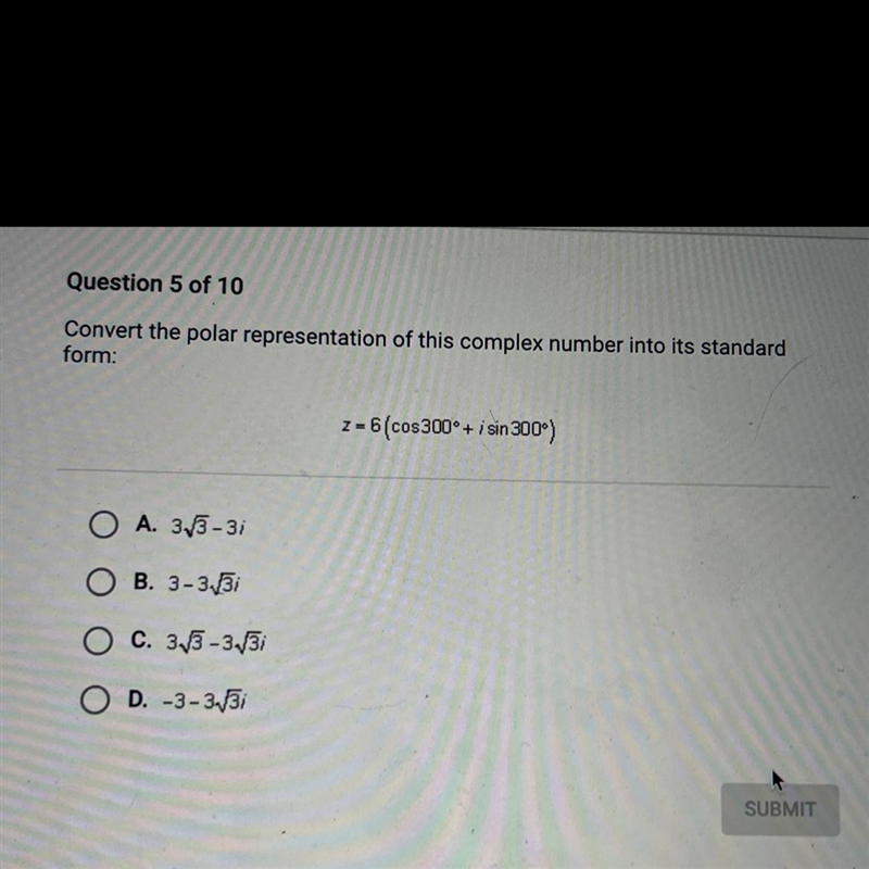 Convert the polar representation of this complex number into its standard form-example-1