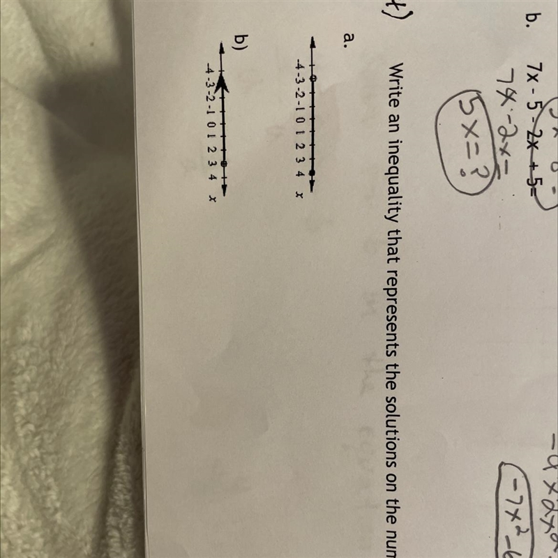 Write an inequality that represents the solutions on the number lines below.-example-1