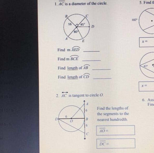 1. AC is a diameter of the circle.Find measure of AEDFind measure of BCEFind length-example-1