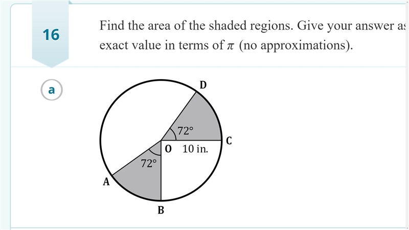 55 pts!!! Find the area of the shaded regions. Give your answer as a completely simplified-example-1