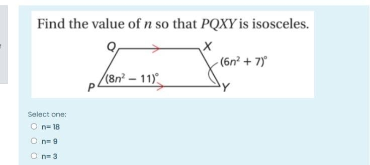 Whats is the answer with procedure. n=18, n=9 or n= 3-example-1