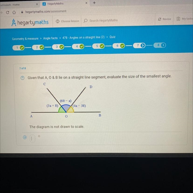 7 of 8 → Given that A, O & B lie on a straight line segment, evaluate the size-example-1