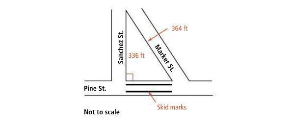 Use the diagram below to answer this question. Find the length of the skid marks. Just-example-1