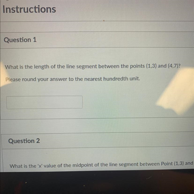 What is the length of the line segment between the point (1,3) and (4,7)? Round the-example-1