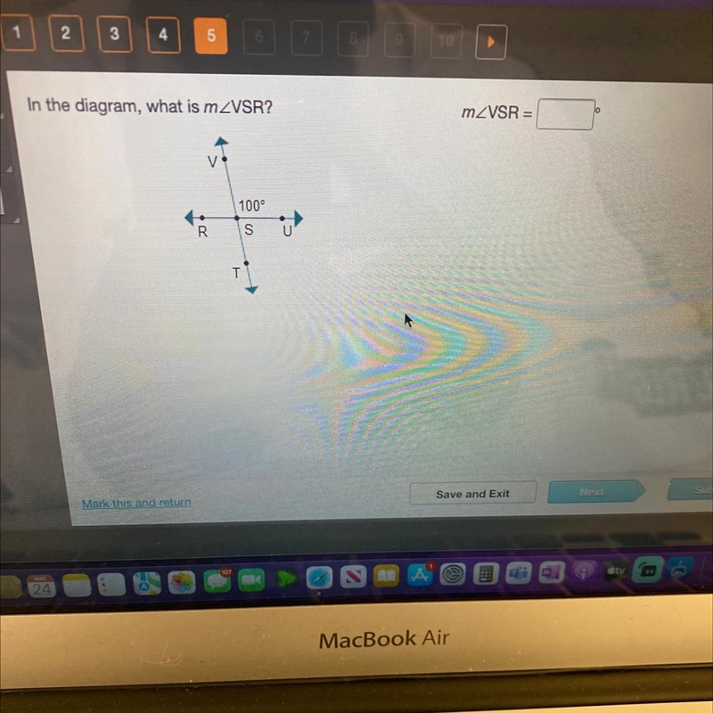 In the diagram, what is mAngleVSR? 2 lines intersect. A horizontal line has points-example-1