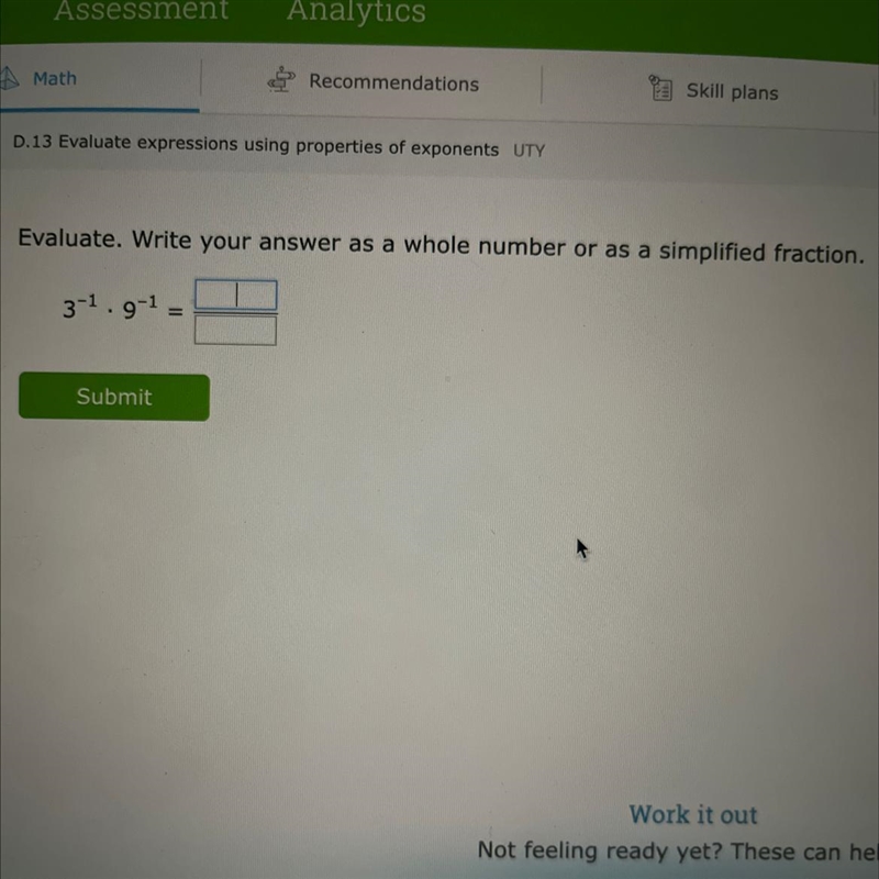 Evaluate. Write your answer as a whole number or as a simplified fraction. 3-1.9-¹ =-example-1