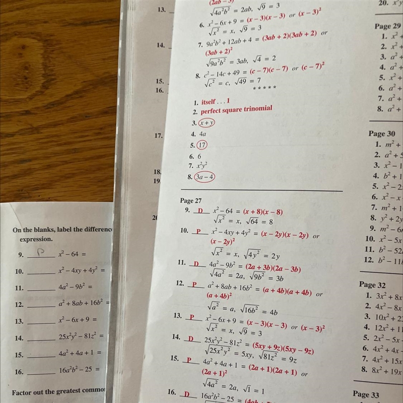 Pls help!!!!!!!!!:(9-16 The instructions are to label the difference of two squares-example-1