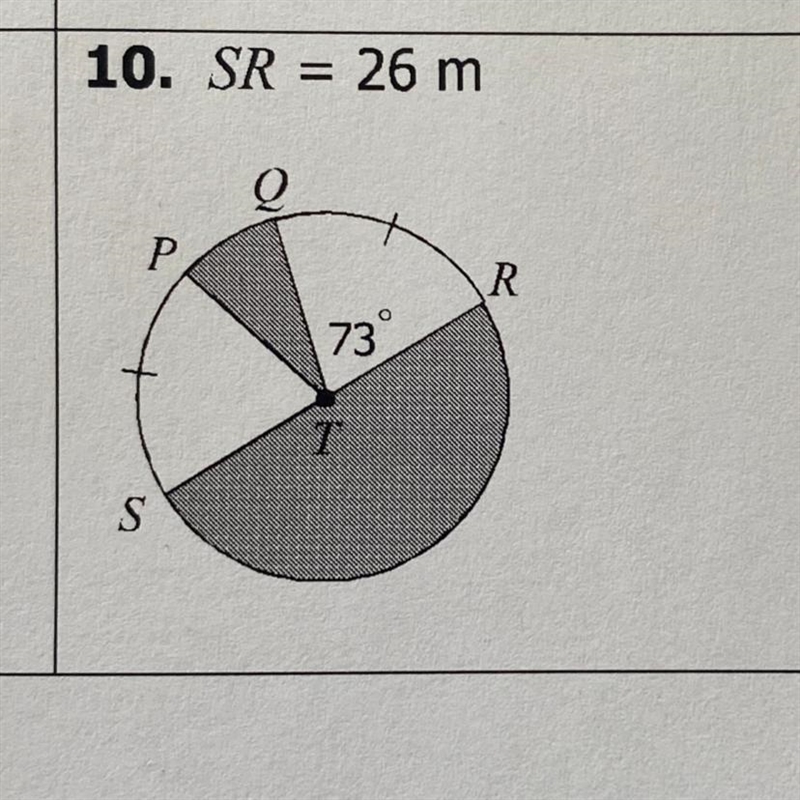 Find the area of each shaded sector. Round to the hundredths place 10. SR = 26m-example-1