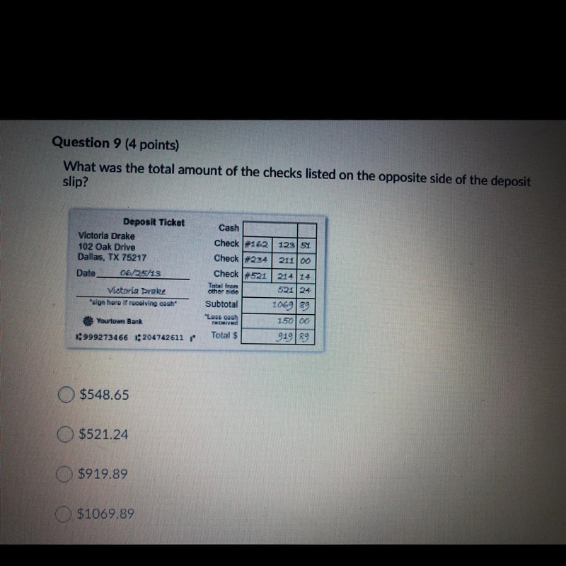 What was the total amount of the checks listed on the opposite of the deposit slip-example-1