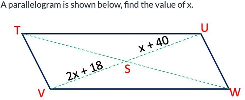 EZ MATHS A parallelogram is shown below, find the value of x.-example-1