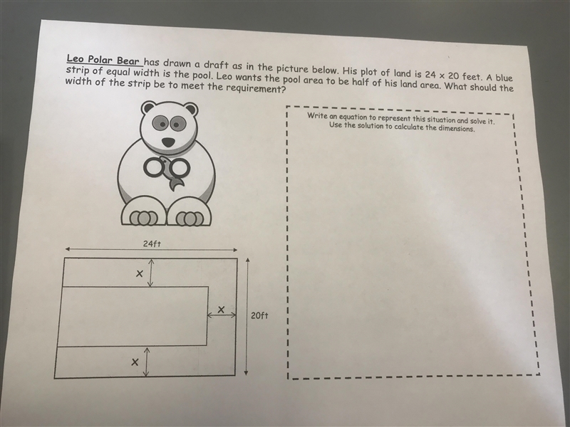 Leo polar bear has drawn a draft as in the picture below. His plot of land is 24x-example-1