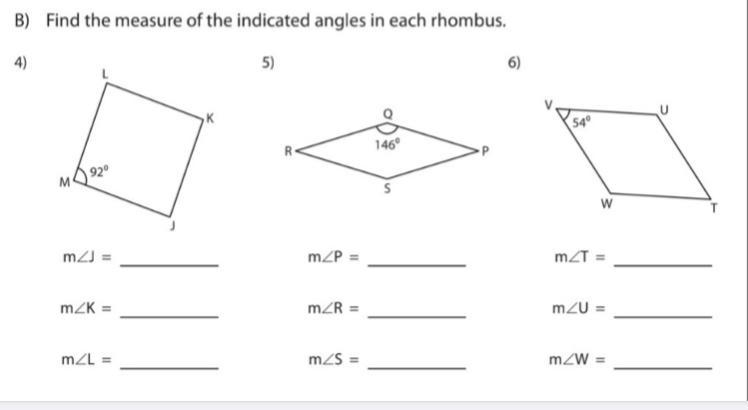 B) Find the measure of the indicated angle in each rhombus.-example-1