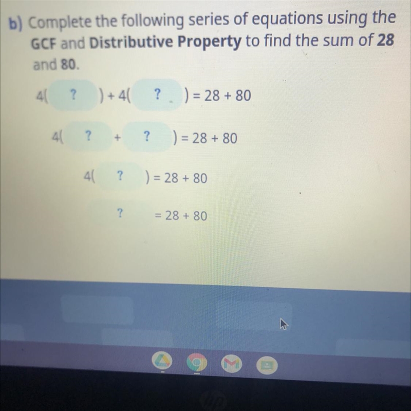 Use gcf distributive property to find the sum of 28 and 80.-example-1