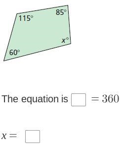 The sum of the angle measures of a quadrilateral is 360 degree. Write and solve an-example-1