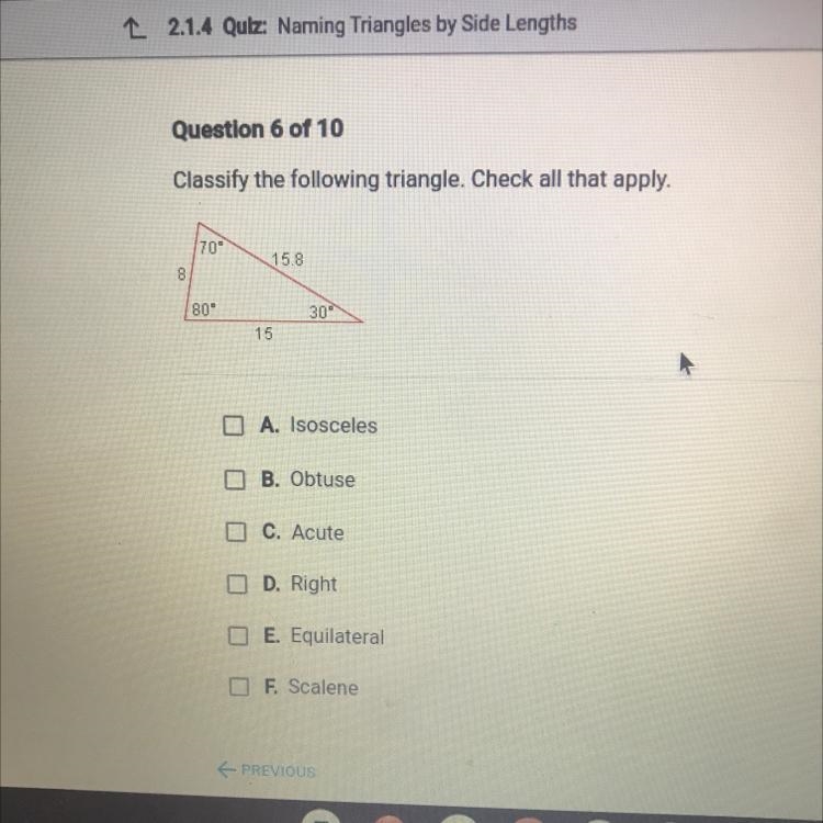 Classify the following triangle. Check all that apply15.823025O A. IsoscelesO B. ObtuseC-example-1