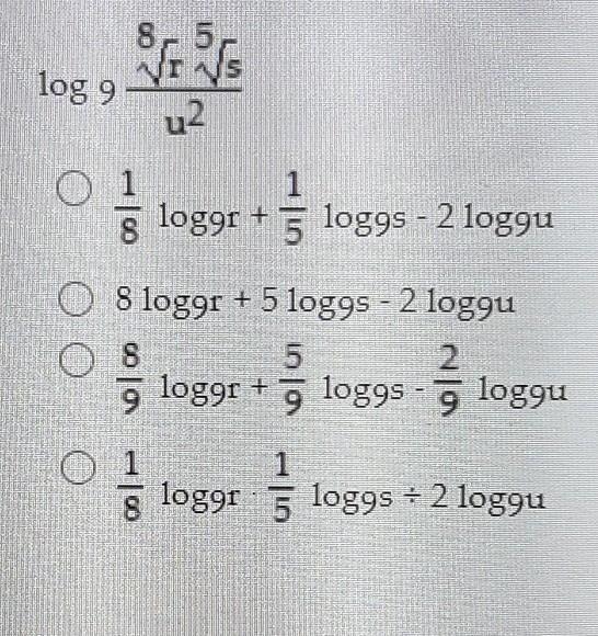 Express the given logarithm as a sum and/or difference of logarithms. Simplify, if-example-1