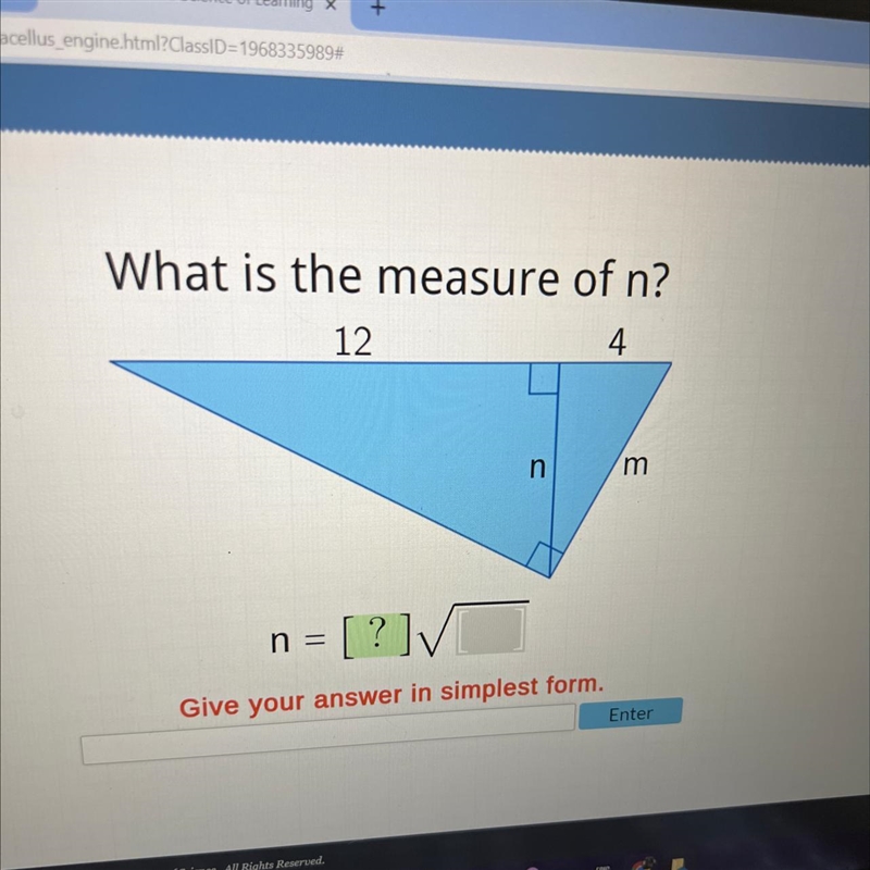 What is the measure of n? 12 n =[?]√-example-1