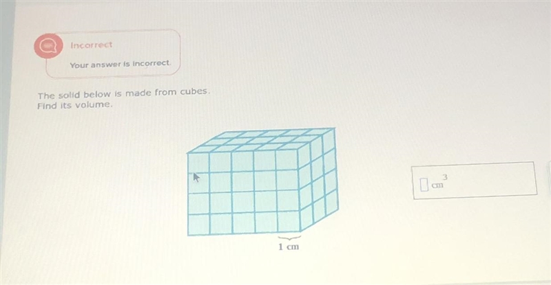 The solid below is made from cubes. Find its volume.-example-1