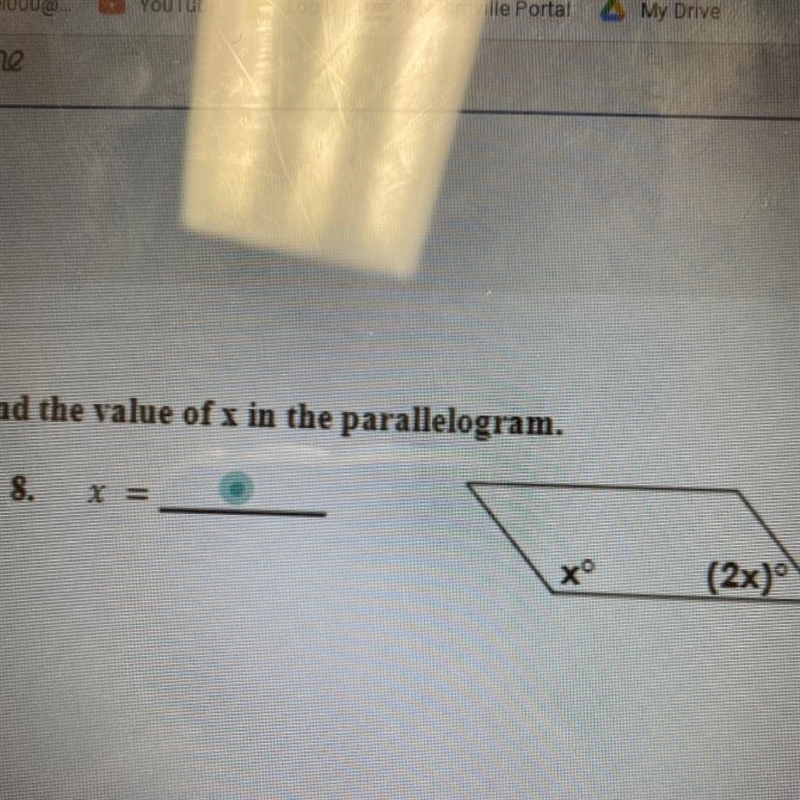 Please help me with my homework Find the value of x in the parallelogram-example-1