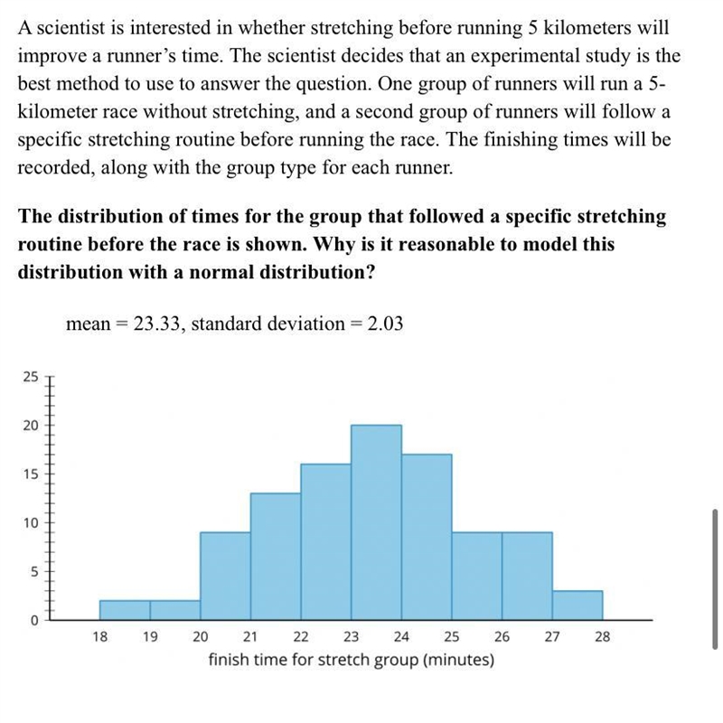 A scientist is interested in whether stretching before running 5 kilometers will improve-example-1