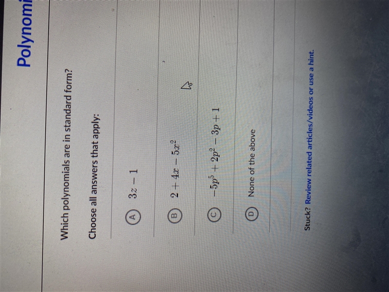 Which polynomial are in standard form-example-1