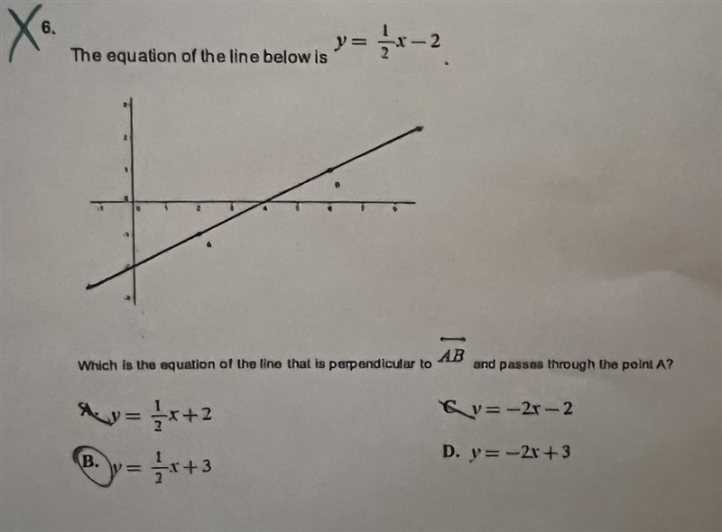 The equation of the like below is y=1/2x-2 Which is the equation of the line that-example-1