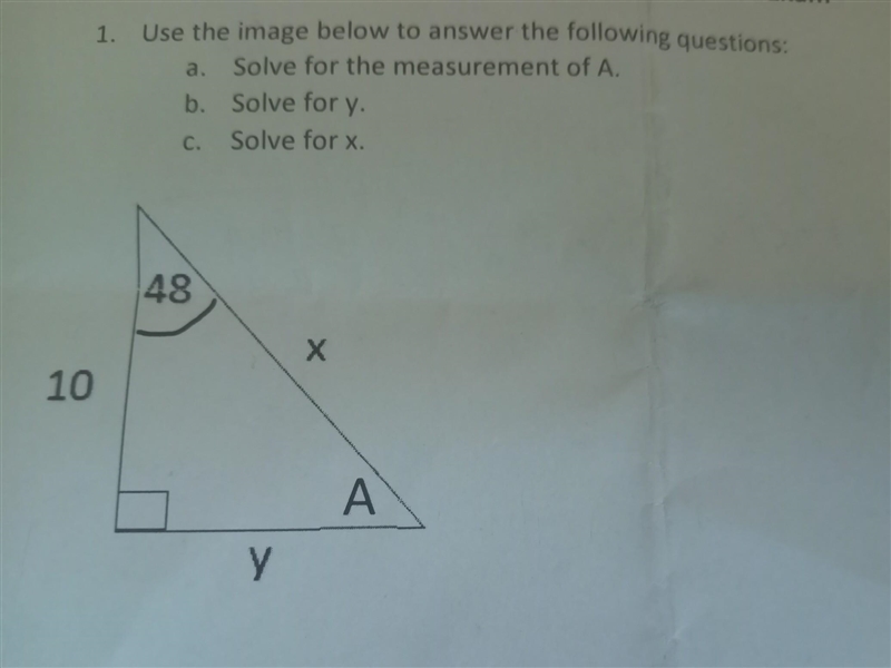 10 1. Use the image below to answer the following questions: Solve for the measurement-example-1