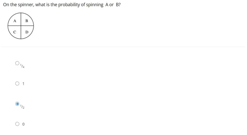 On the spinner, what is the probability of spinning A or B?-example-1