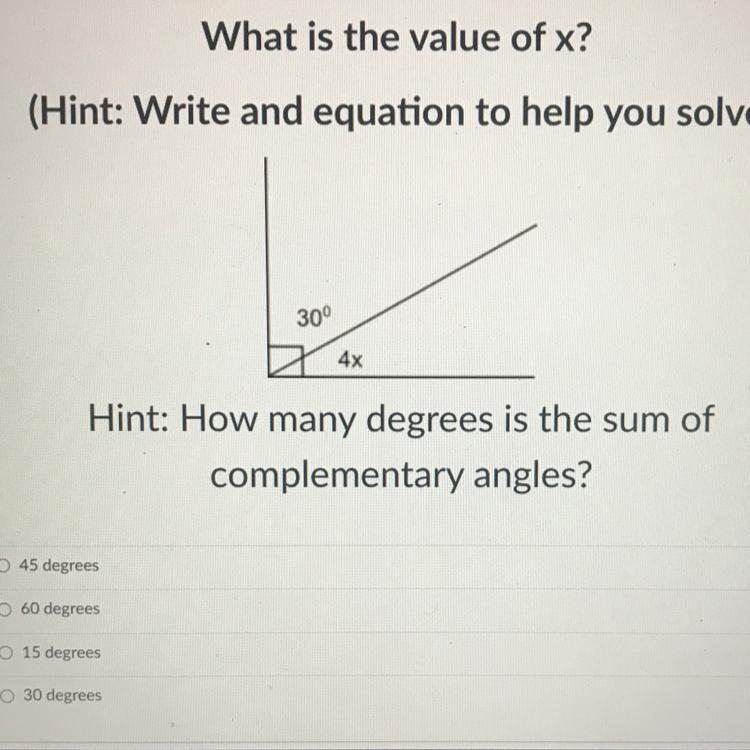 PLEASE HELP DUE TODAY!!What is the value of x? (Hint: Write and equation to help you-example-1