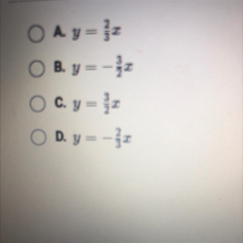 Which is an equation of the line through (0,0) and (2, -3)? Need answer ASAP-example-1