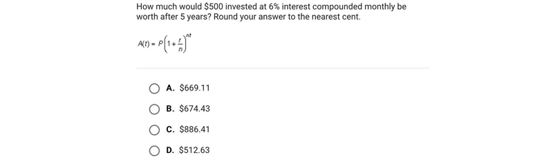 How much would $500 invested at 6% interest compounded monthly be worth after 5 years-example-1