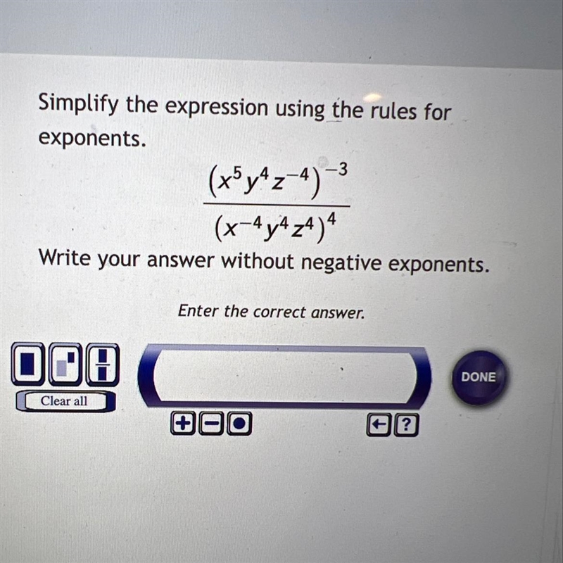 Simplify the expression using the rules for exponents. Write your answer without negative-example-1