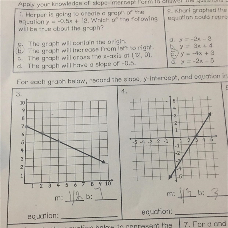 Need help finding the slope and y intercept-example-1