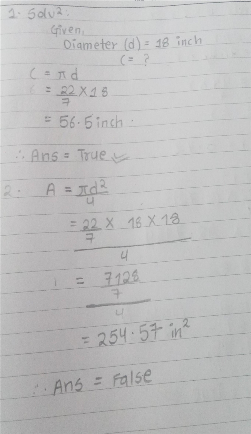 Agree & disagree statements: CIrcles Circle A has a diameter of 18 inches. Circle-example-1