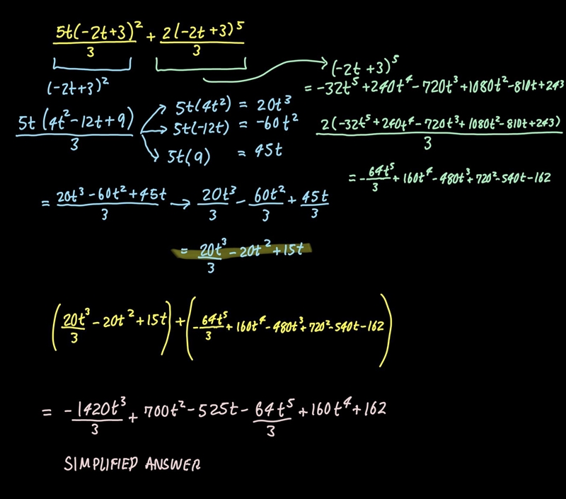 Factor the following expression. Simplify your answer. 5t( -2t + 3)^2/3 +2( -2t + 3)^5/3-example-1